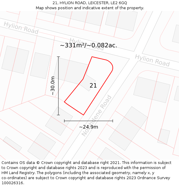 21, HYLION ROAD, LEICESTER, LE2 6GQ: Plot and title map