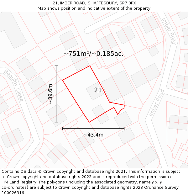 21, IMBER ROAD, SHAFTESBURY, SP7 8RX: Plot and title map