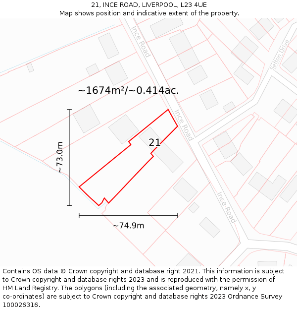 21, INCE ROAD, LIVERPOOL, L23 4UE: Plot and title map
