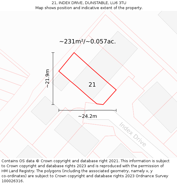 21, INDEX DRIVE, DUNSTABLE, LU6 3TU: Plot and title map