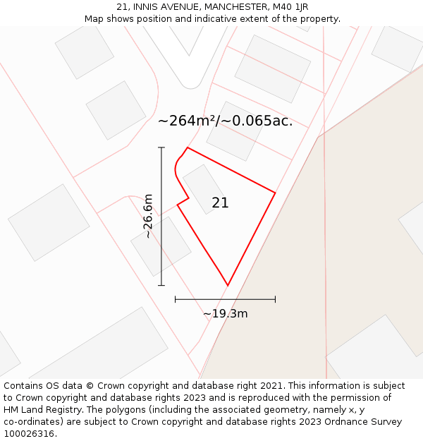 21, INNIS AVENUE, MANCHESTER, M40 1JR: Plot and title map
