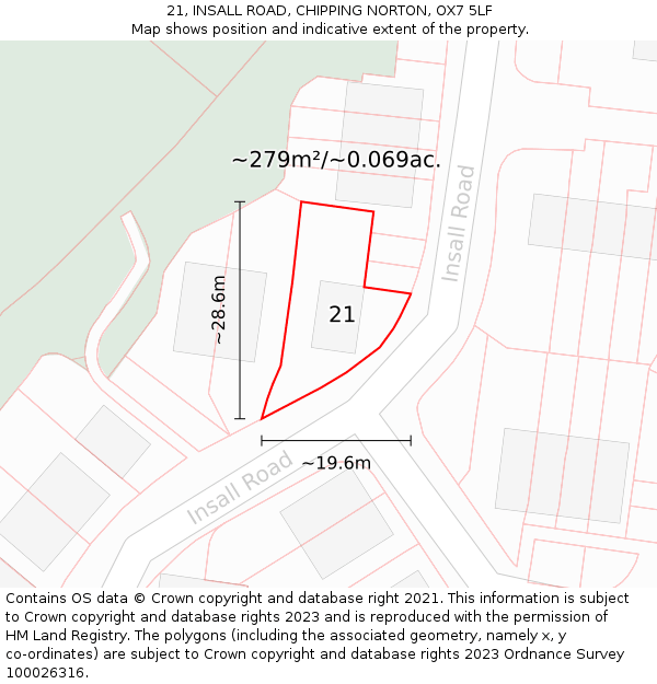 21, INSALL ROAD, CHIPPING NORTON, OX7 5LF: Plot and title map