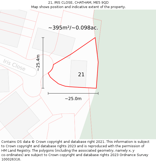 21, IRIS CLOSE, CHATHAM, ME5 9QD: Plot and title map