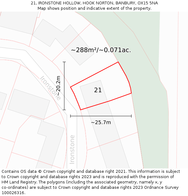 21, IRONSTONE HOLLOW, HOOK NORTON, BANBURY, OX15 5NA: Plot and title map