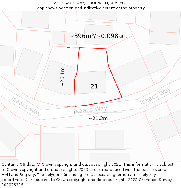 21, ISAACS WAY, DROITWICH, WR9 8UZ: Plot and title map