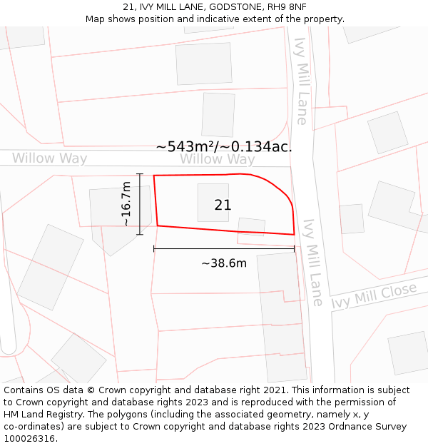 21, IVY MILL LANE, GODSTONE, RH9 8NF: Plot and title map