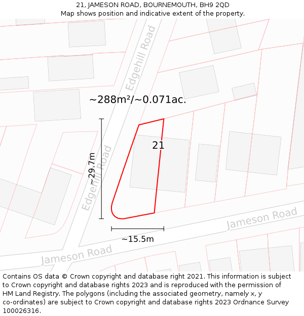 21, JAMESON ROAD, BOURNEMOUTH, BH9 2QD: Plot and title map
