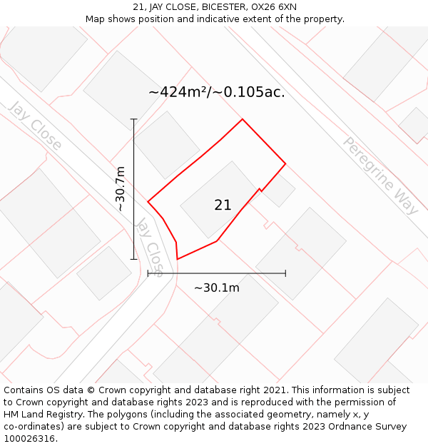 21, JAY CLOSE, BICESTER, OX26 6XN: Plot and title map