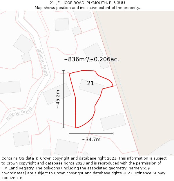 21, JELLICOE ROAD, PLYMOUTH, PL5 3UU: Plot and title map