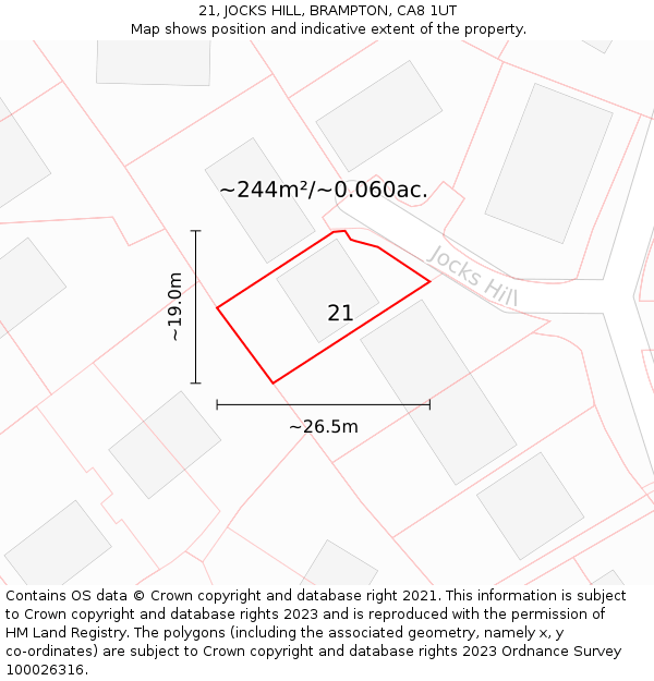 21, JOCKS HILL, BRAMPTON, CA8 1UT: Plot and title map