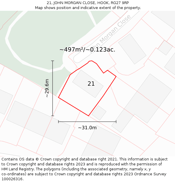 21, JOHN MORGAN CLOSE, HOOK, RG27 9RP: Plot and title map