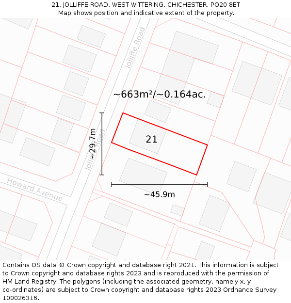 21, JOLLIFFE ROAD, WEST WITTERING, CHICHESTER, PO20 8ET: Plot and title map