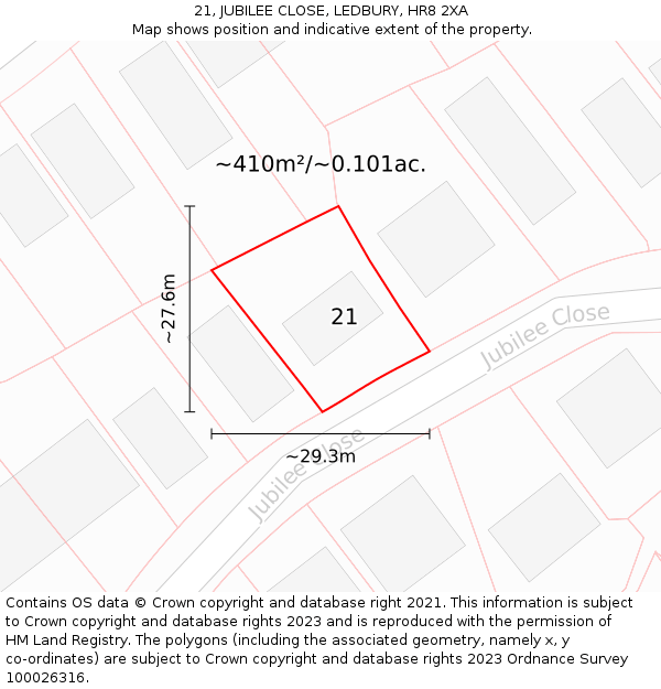 21, JUBILEE CLOSE, LEDBURY, HR8 2XA: Plot and title map