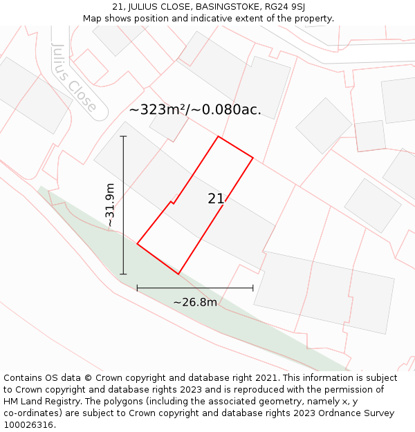 21, JULIUS CLOSE, BASINGSTOKE, RG24 9SJ: Plot and title map