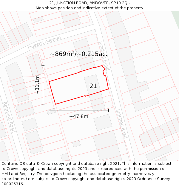 21, JUNCTION ROAD, ANDOVER, SP10 3QU: Plot and title map