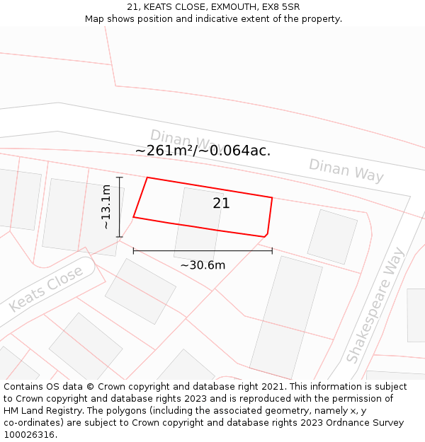 21, KEATS CLOSE, EXMOUTH, EX8 5SR: Plot and title map