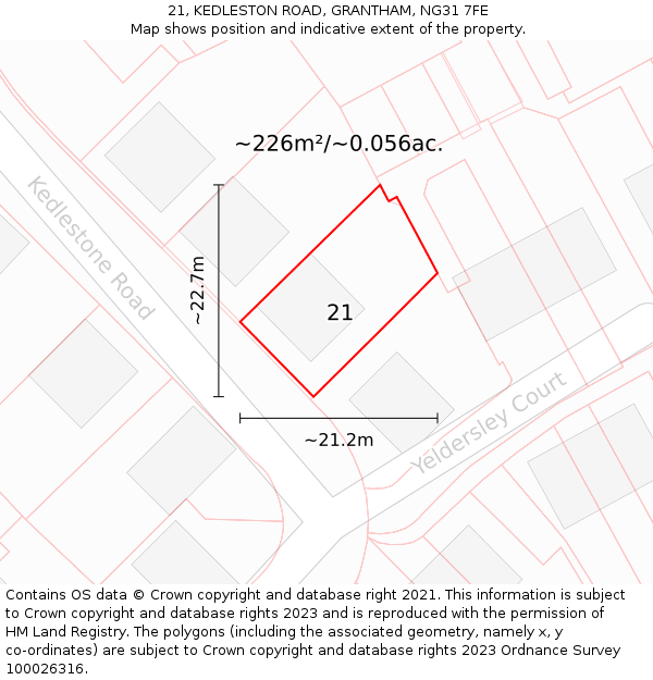 21, KEDLESTON ROAD, GRANTHAM, NG31 7FE: Plot and title map