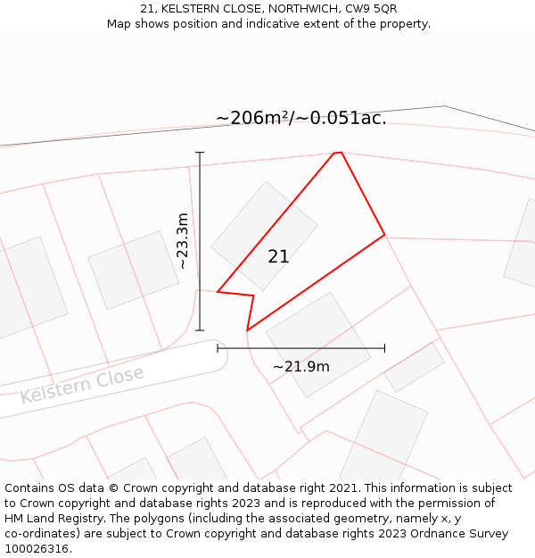 21, KELSTERN CLOSE, NORTHWICH, CW9 5QR: Plot and title map