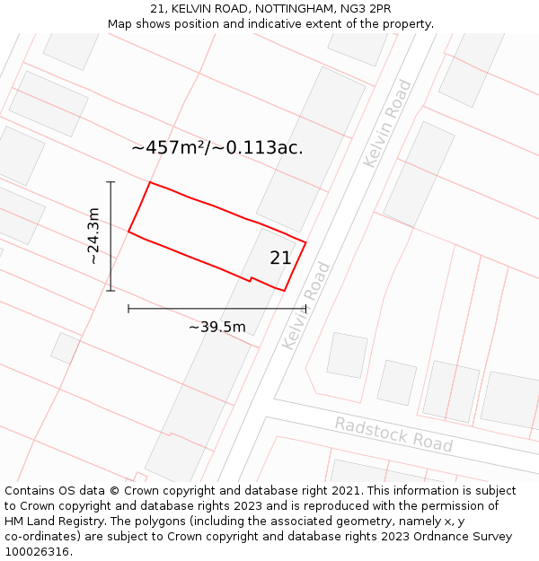 21, KELVIN ROAD, NOTTINGHAM, NG3 2PR: Plot and title map