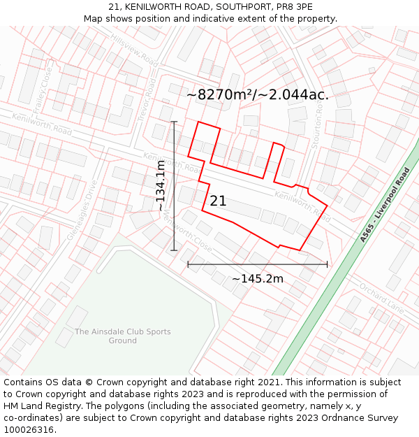 21, KENILWORTH ROAD, SOUTHPORT, PR8 3PE: Plot and title map