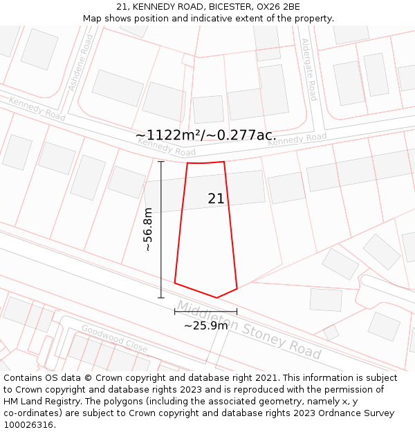 21, KENNEDY ROAD, BICESTER, OX26 2BE: Plot and title map