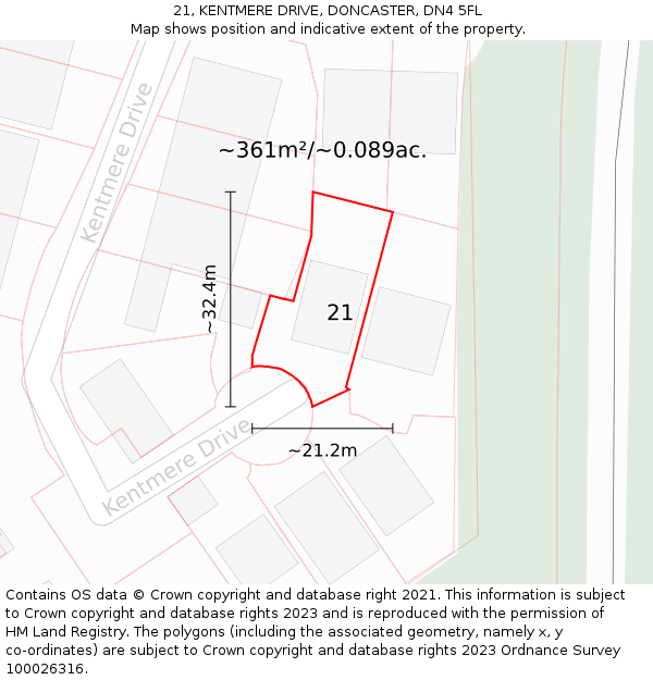 21, KENTMERE DRIVE, DONCASTER, DN4 5FL: Plot and title map