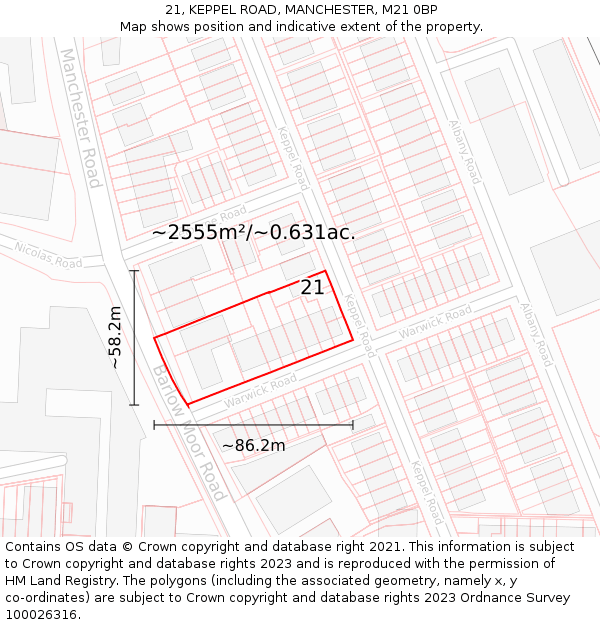 21, KEPPEL ROAD, MANCHESTER, M21 0BP: Plot and title map