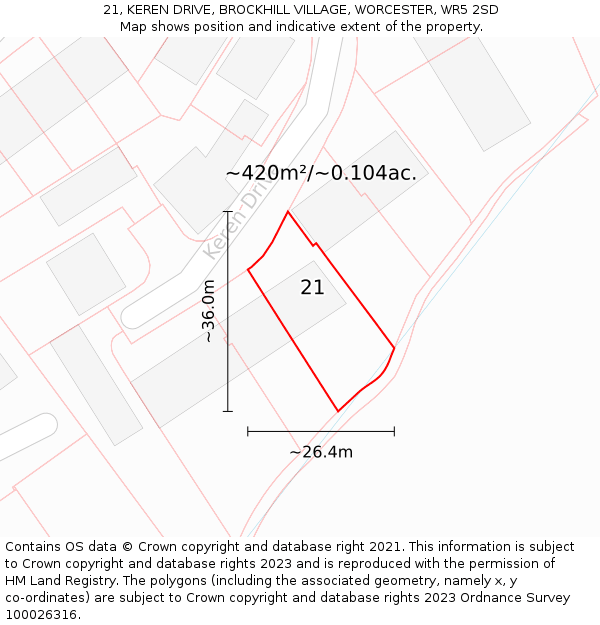 21, KEREN DRIVE, BROCKHILL VILLAGE, WORCESTER, WR5 2SD: Plot and title map