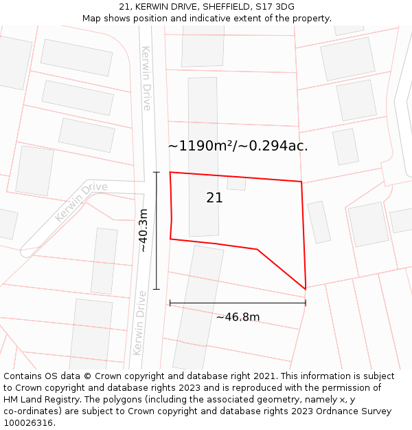 21, KERWIN DRIVE, SHEFFIELD, S17 3DG: Plot and title map