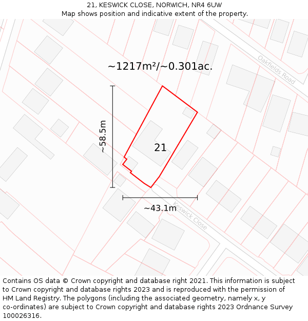 21, KESWICK CLOSE, NORWICH, NR4 6UW: Plot and title map