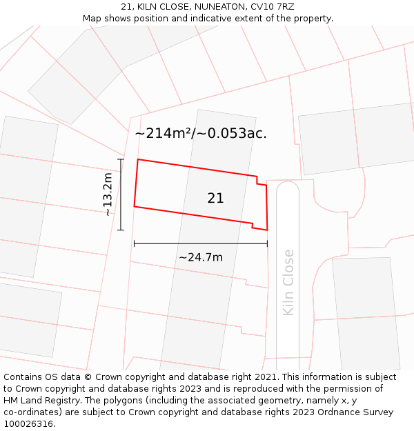 21, KILN CLOSE, NUNEATON, CV10 7RZ: Plot and title map