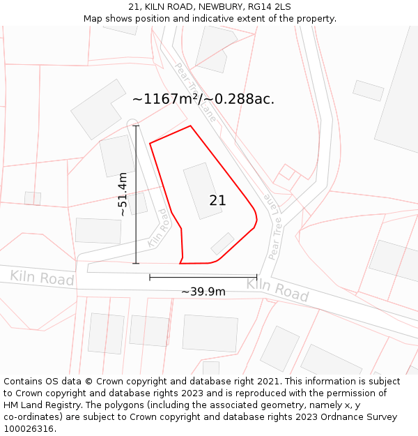 21, KILN ROAD, NEWBURY, RG14 2LS: Plot and title map