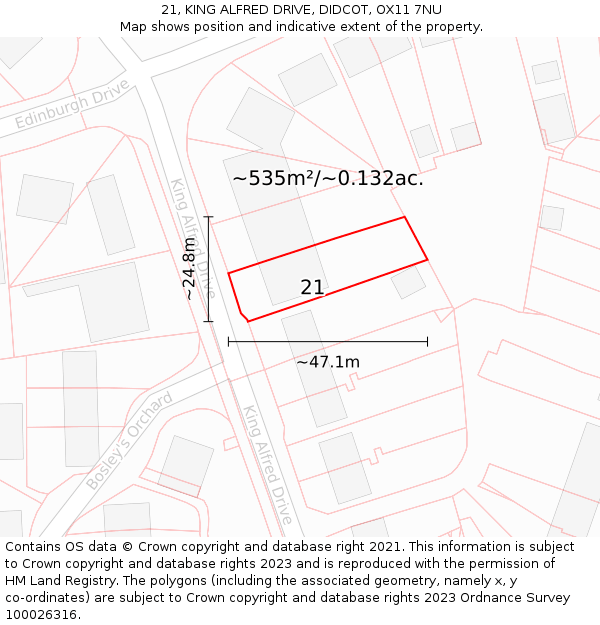 21, KING ALFRED DRIVE, DIDCOT, OX11 7NU: Plot and title map