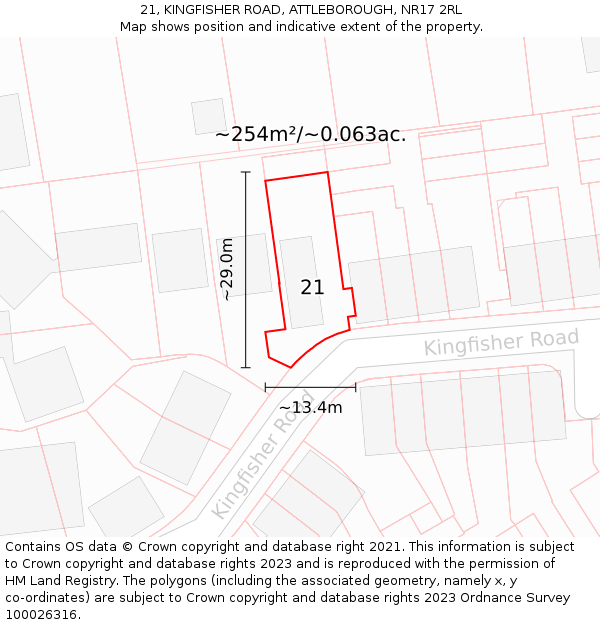 21, KINGFISHER ROAD, ATTLEBOROUGH, NR17 2RL: Plot and title map