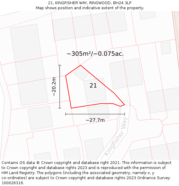 21, KINGFISHER WAY, RINGWOOD, BH24 3LP: Plot and title map