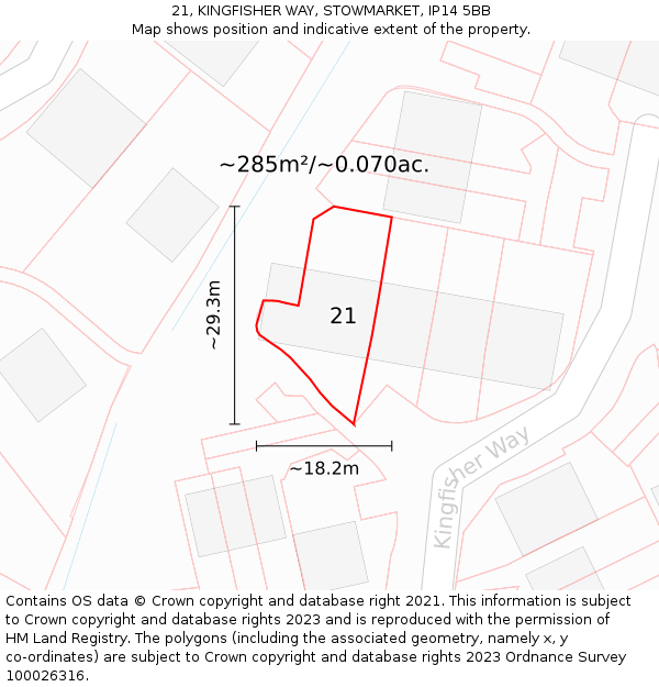 21, KINGFISHER WAY, STOWMARKET, IP14 5BB: Plot and title map