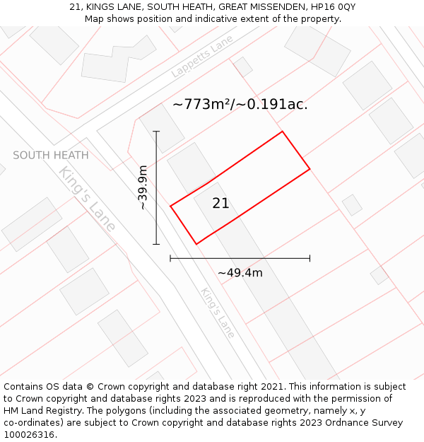 21, KINGS LANE, SOUTH HEATH, GREAT MISSENDEN, HP16 0QY: Plot and title map