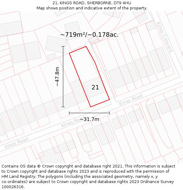 21, KINGS ROAD, SHERBORNE, DT9 4HU: Plot and title map