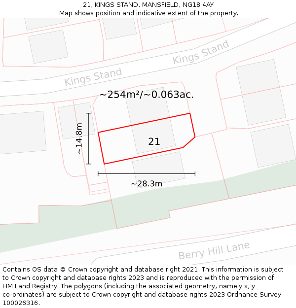 21, KINGS STAND, MANSFIELD, NG18 4AY: Plot and title map