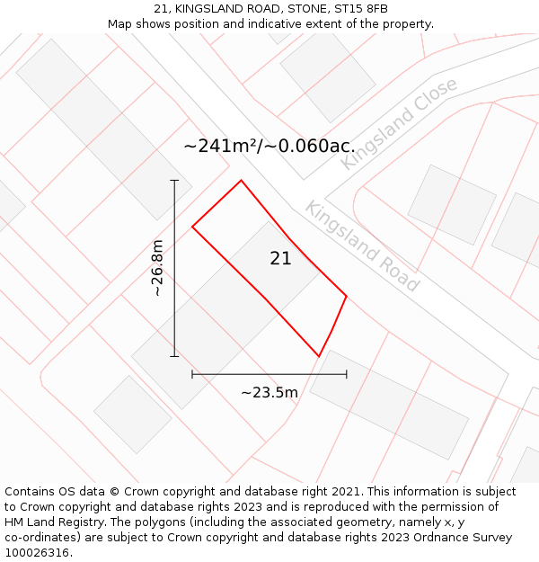 21, KINGSLAND ROAD, STONE, ST15 8FB: Plot and title map