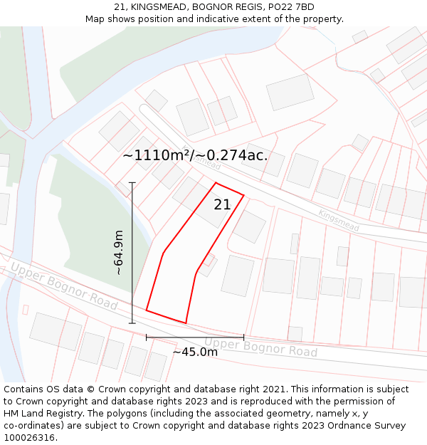 21, KINGSMEAD, BOGNOR REGIS, PO22 7BD: Plot and title map