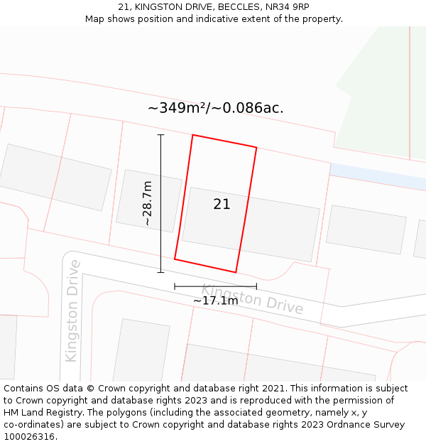 21, KINGSTON DRIVE, BECCLES, NR34 9RP: Plot and title map
