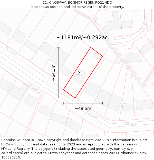 21, KINGSWAY, BOGNOR REGIS, PO21 4DQ: Plot and title map