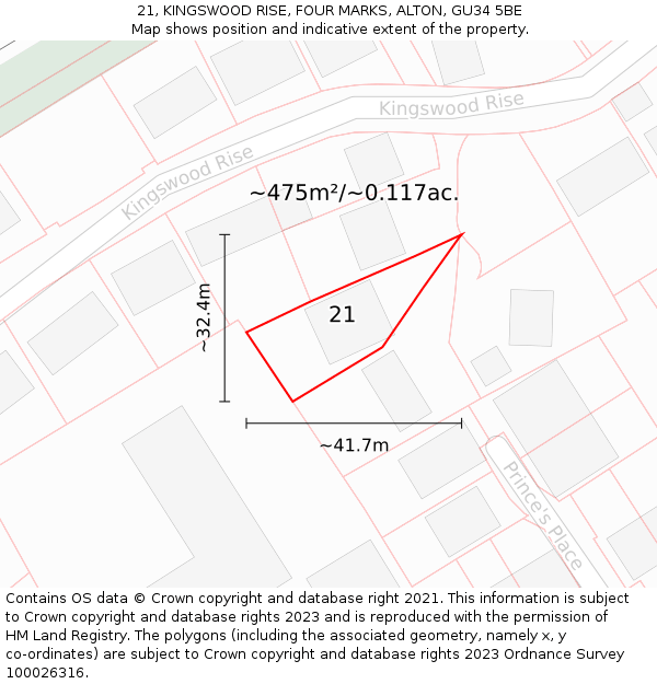 21, KINGSWOOD RISE, FOUR MARKS, ALTON, GU34 5BE: Plot and title map