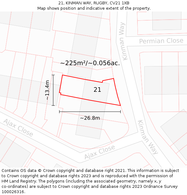 21, KINMAN WAY, RUGBY, CV21 1XB: Plot and title map