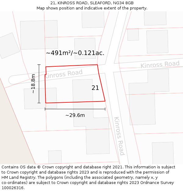 21, KINROSS ROAD, SLEAFORD, NG34 8GB: Plot and title map