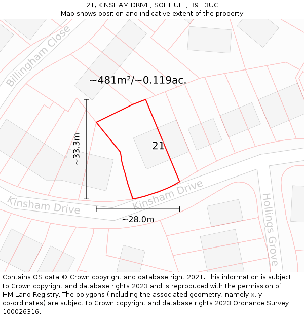 21, KINSHAM DRIVE, SOLIHULL, B91 3UG: Plot and title map