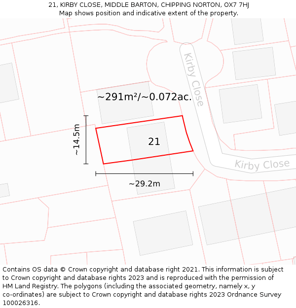 21, KIRBY CLOSE, MIDDLE BARTON, CHIPPING NORTON, OX7 7HJ: Plot and title map