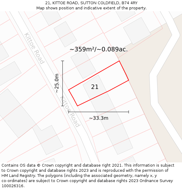 21, KITTOE ROAD, SUTTON COLDFIELD, B74 4RY: Plot and title map