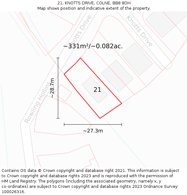 21, KNOTTS DRIVE, COLNE, BB8 8DH: Plot and title map
